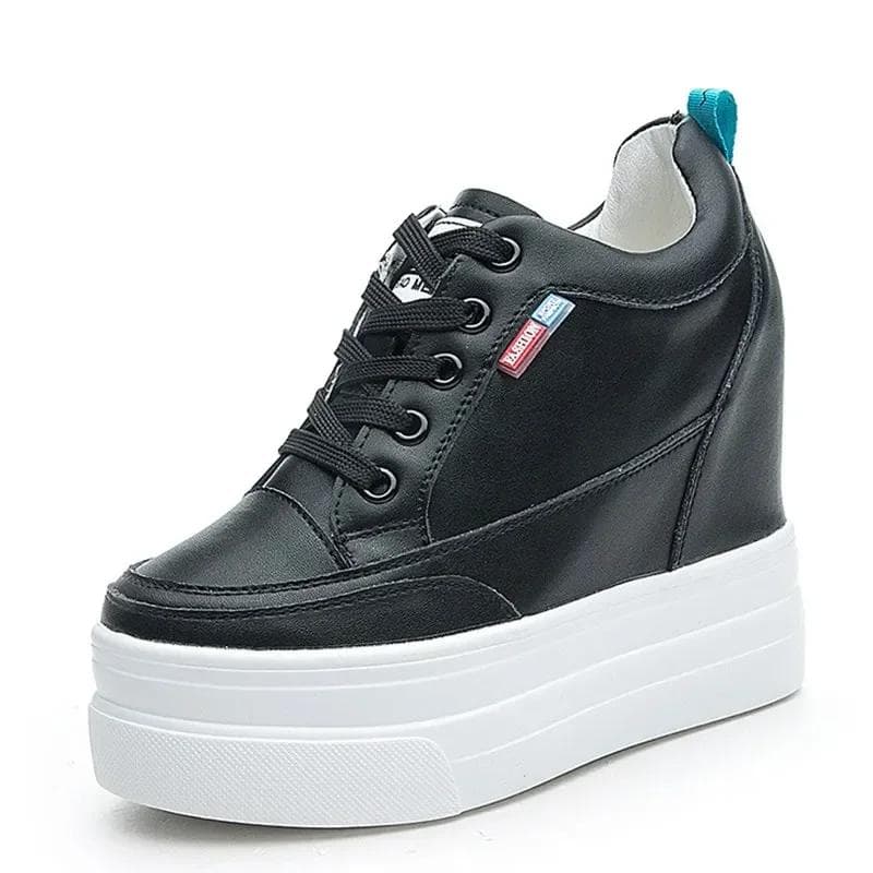 Pantofi sport cu platformă și toc înalt pentru femei, din piele naturală, 11 cm, cu platformă ascunsă, pantofi sport albi cm
