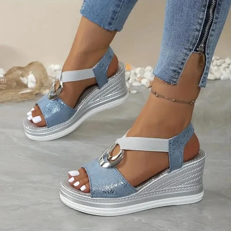 Sandale de damă în culori uni, la modă nouă, cu toc pană, asortare de culori, sandale casual de damă pentru exterior, Zapatos Mujer cm