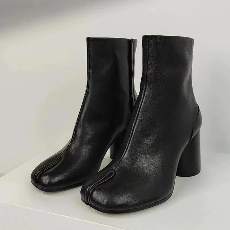 Toamnă Iarnă Piele Moale De Split Toe Tabi Botine de Ankle pentru Femei Modă Tocuri Înalte Groase Pantofi Chunky Stil Ins Botine Scurte cm