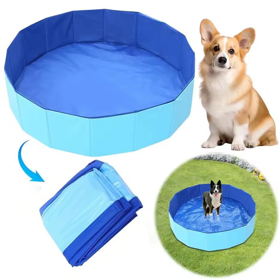 Foldable Pet Swimming Pool Non-slip Summer Outdoor Bath Water Basin for Dogs Cats Pet Supplies 49x10cm albastru