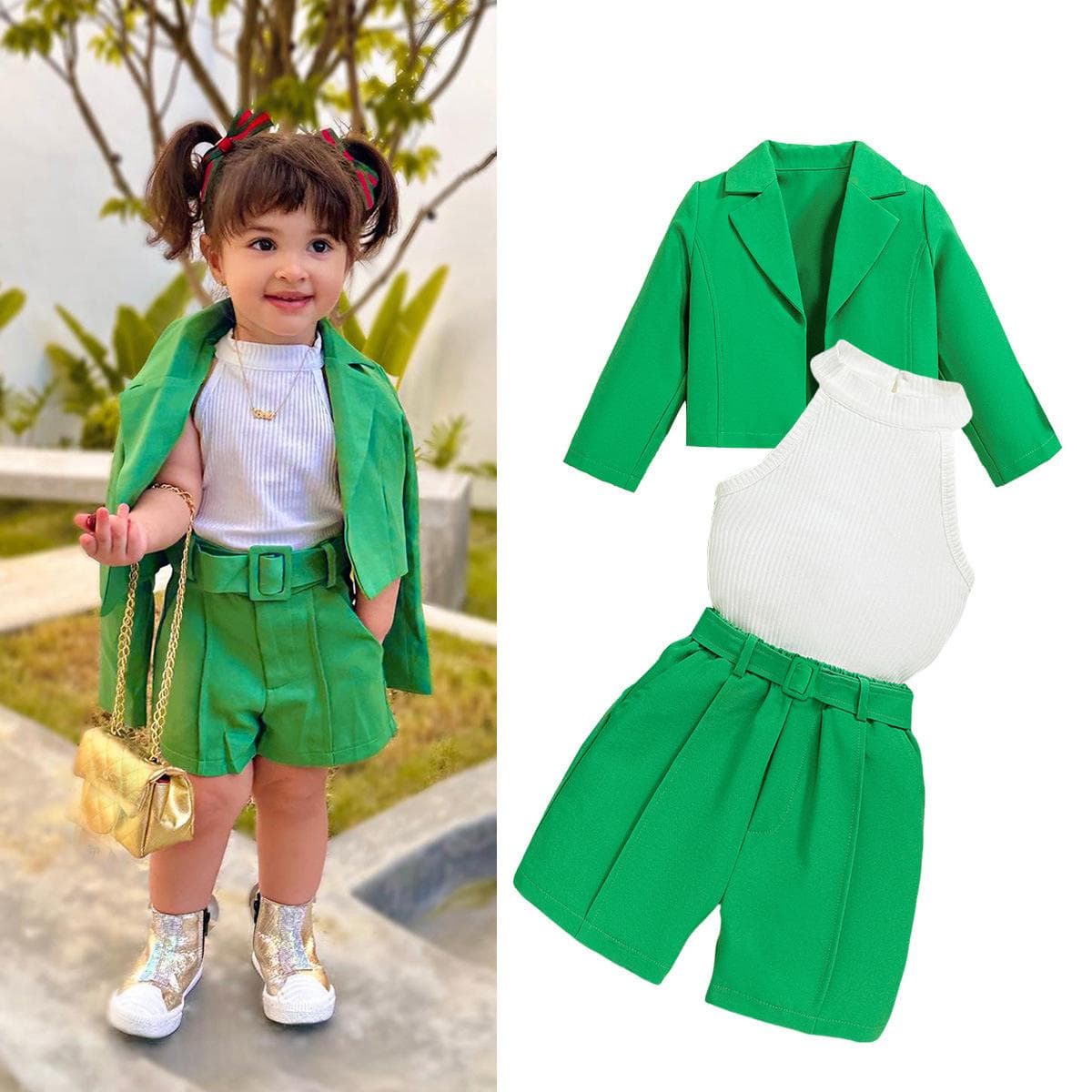Costum de Modă pentru Fete Toamnă/Iarnă Casual pentru Copii Decolteu cu Mânecă Lungă Sacou cu Revere + Costum Scurți cm galben
