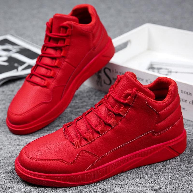 Adidași roșii de modă nouă pentru bărbați, casual, din piele, cu vârf înalt, pantofi pentru bărbați, adidași stradali hip-hop, pantofi de