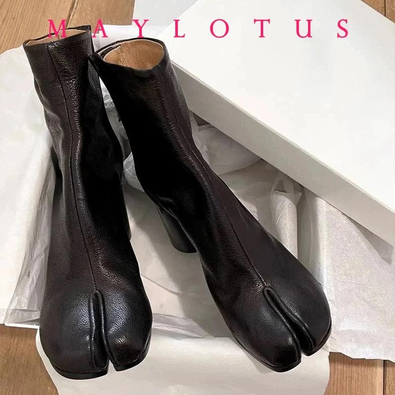 Cizme Tabi cu Degetul Mare Despărțit, Cizme Chelsea, Pantofi Tabi, Cizme Înalte din Piele, Pantofi Potcoavă, Tocuri de 3/6/8 cm, Pantofi cu Talpă