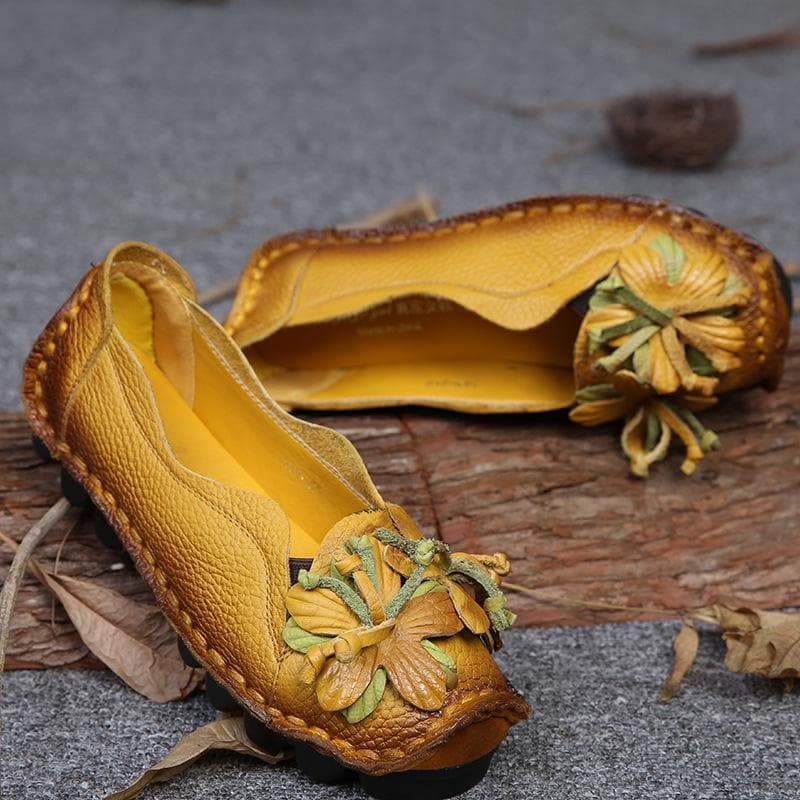 Pantofi cu flori lucrati manual Pantofi cu fund plat pentru femei Pantofi de toamna casual Pantofi din piele naturala cm roșu