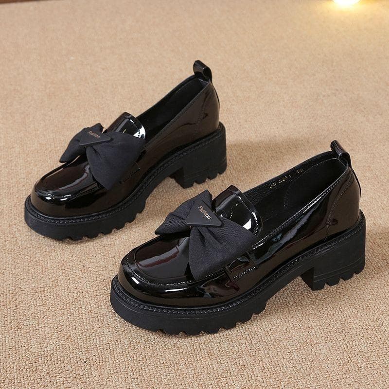 Pantofi de damă Mocasini Tocuri înalte de damă Clasici Pompe de zi cu zi Femei Papion Varf rotund Toc pătrat Pantofi cu slip on Femei cm negru
