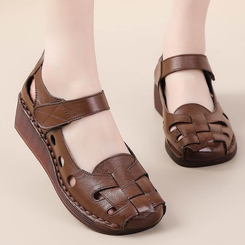 Sandale ortopedice cu vârf lat Pantofi din piele naturală decupaj pentru femei Gladiatori de vară cu tocuri joase Sandale Mary Jane Roman 40 negru