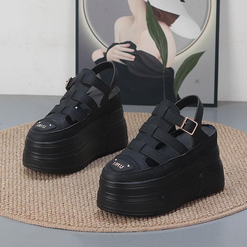 Sandale de damă la modă de 11 cm Pantofi confort papuci Pantofi la modă Femei Vară Deget deschis Platformă Pană Toc super înalt ascuns cm alb
