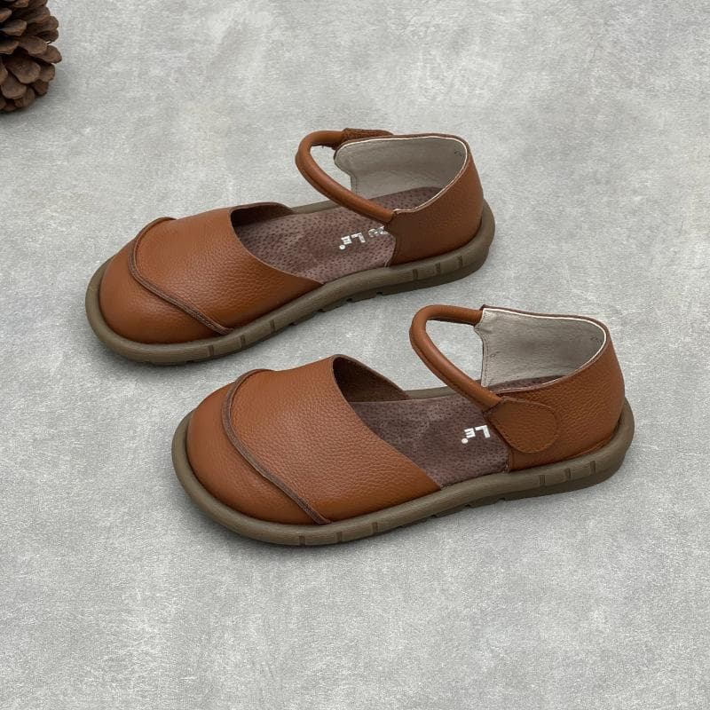 Johnature Pantofi plati din piele naturală, lucrați manual, retro, sandale, ocazional, versatili, confortabili, cu talpă moale, pantofi de damă cm