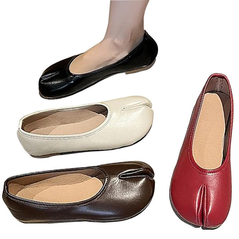 Pantofi Tabi Ninja Stil Japonez Femei Balerini Confortabili din Piele cu Degetul Hoof Despărțit Mocasini Femme Mary Jeans Pantof Balerină pentru