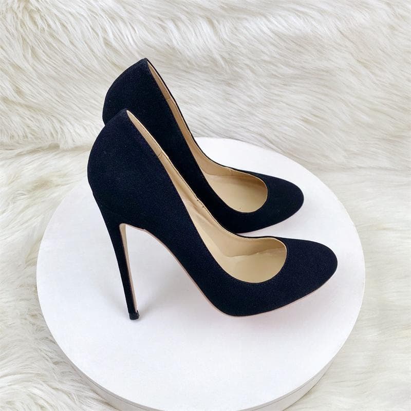Tocuri subțiri de piele intoarsa simple si elegante pentru femei singure, varf rotund versatile, rochie de petrecere tocuri inalte subtiri plus