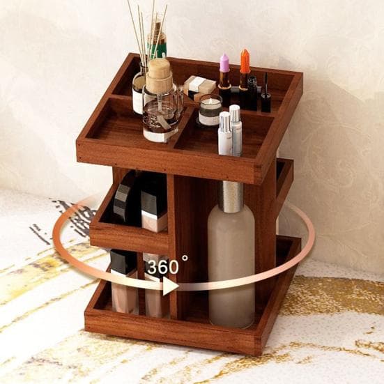 Raft de Depozitare Organizator Cosmetic Capacitate Mare Design Multistrat Rotativ la 360 de Grade Lemn Raft Parfum Suport de Expunere negru