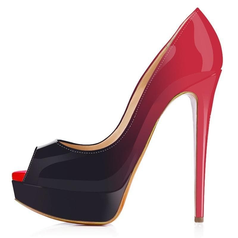 Travesti unisex Bărbați Hot Drag Queen Moda Sexy Tocuri înalte Peep Toe Stilettos Pompe cu platformă Culori degradate Tocuri din piele lacuită cm