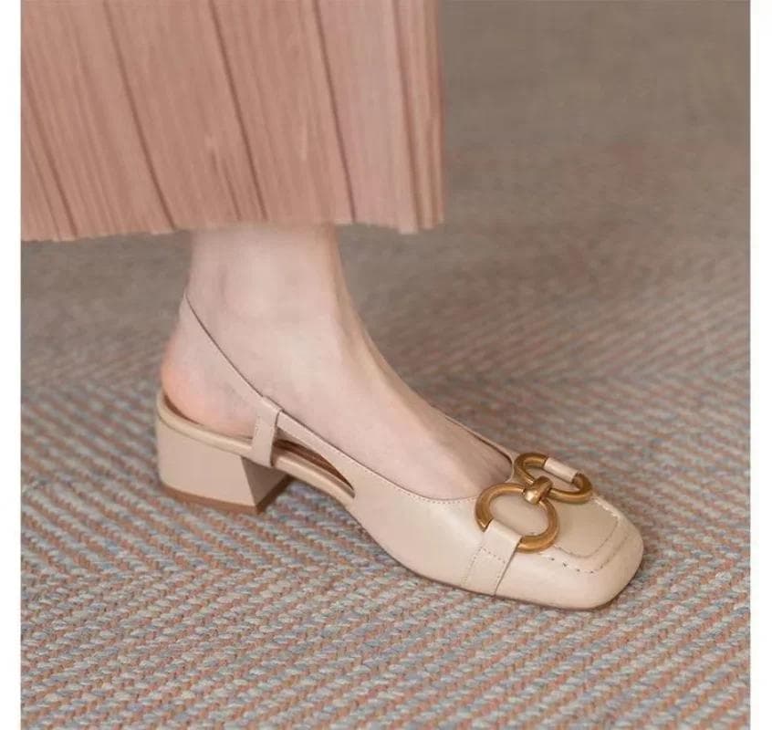 Sandale retro din piele moale cu morți de cal francez pentru femei, vară, cu toc mediu, fund moale, confortabil, cu vârful pătrat, spate, pantofi