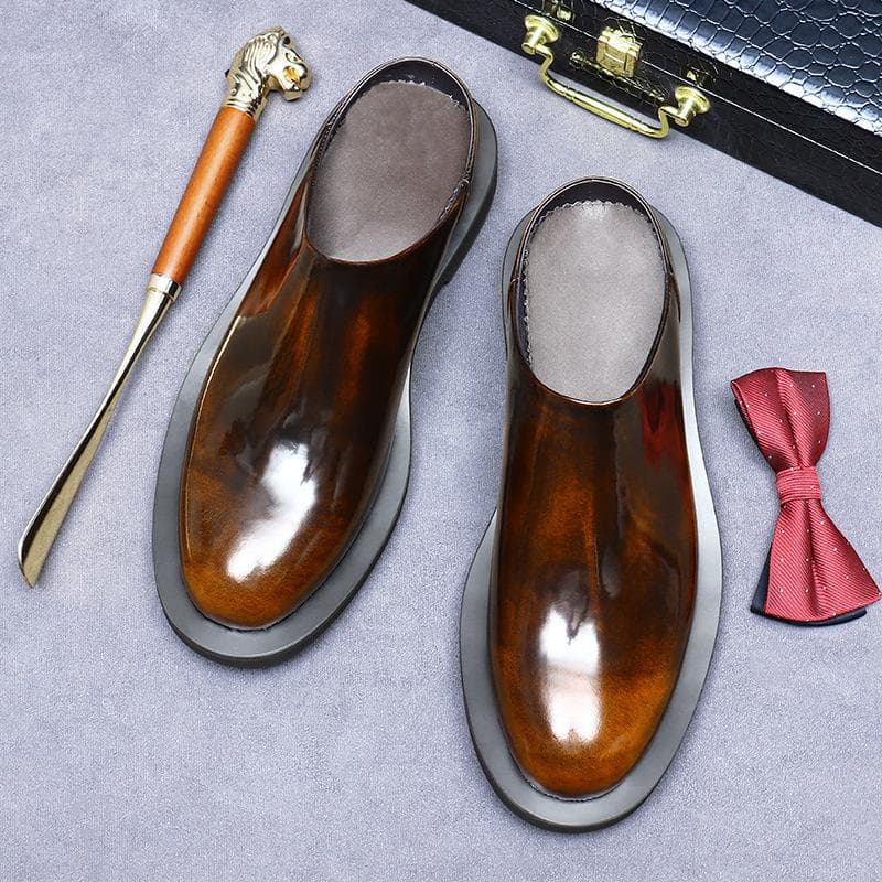 Italian Luxury Men Slippers Genuine Cow Leather Loafers Causal Office Half Slippers Breathable Shallow Mules Flat Shoes For Men cm maro