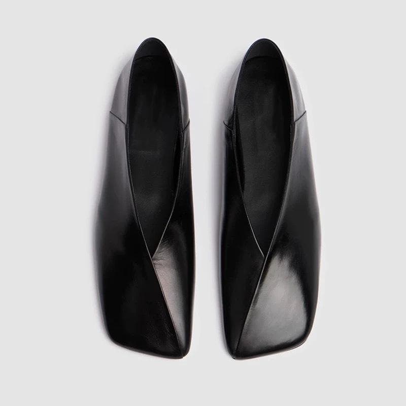 Pantofi de damă din piele, stil franțuzesc de nișă, cu vârf în V, cap pătrat diagonal, talpă plată, pantofi single cu un singur pas, modă
