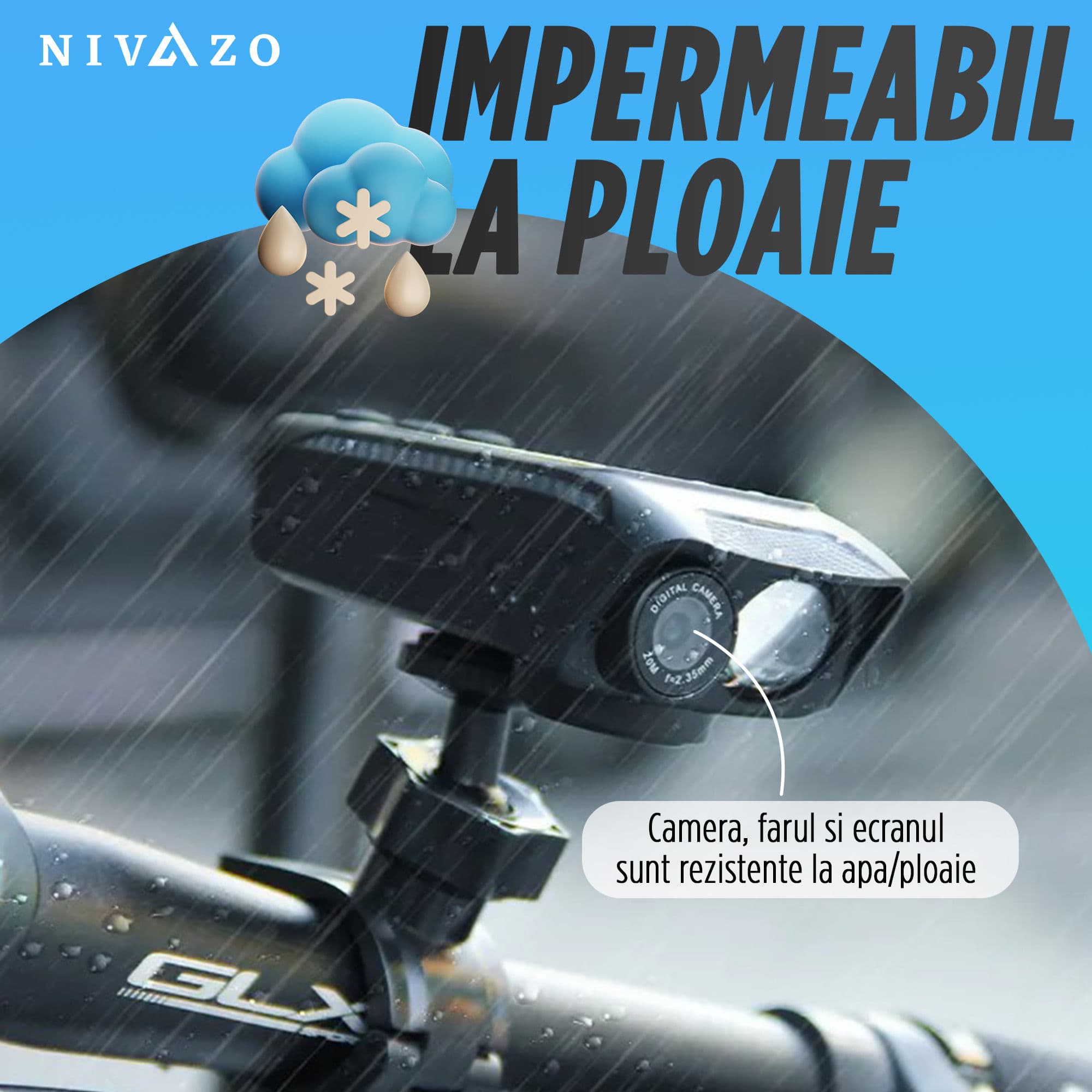 Camera video bicicleta 3 in 1, Nivazo Vision, ecran 2.0 inch IPS, acumulator 2500mAh, inregistare 1080p Full HD