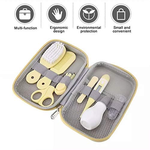 Set Ingrijire Bebelusi si Copii 8-in-1 Accesorii, MEDILOGIC™, Termometru Digital, Foarfeca Speciala, Perie, Galben