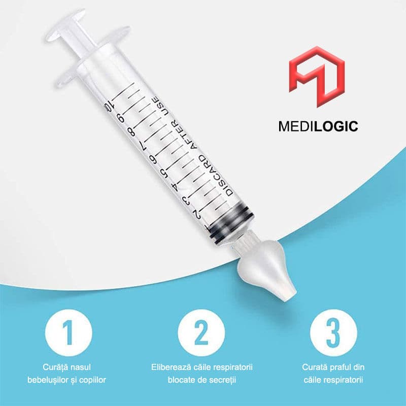 Irigator Nazal tip Seringa pentru Spalarea Nasului, MEDILOGIC™, pentru Bebelusi, Copii si Adulti, 10 ml, Portocaliu