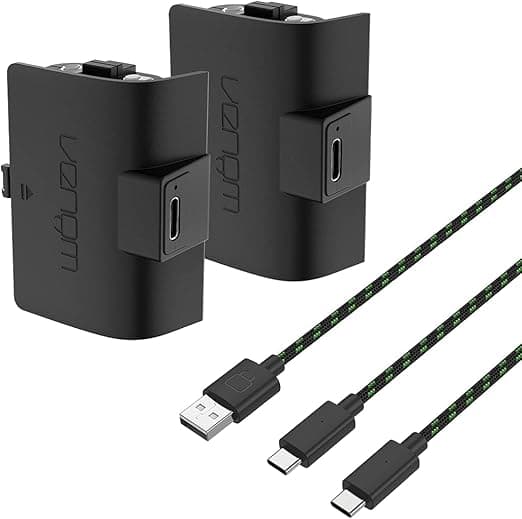 Set 2 baterii Xbox Series S & X+ Cablu de incarcare, Venom, 1100mAh, negru