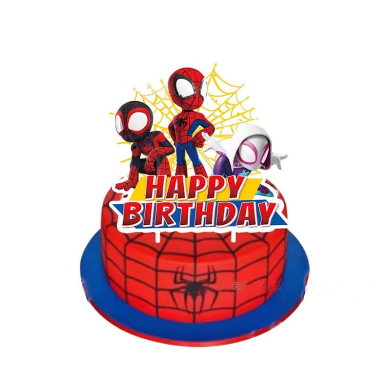 Set 46 Accesorii REDQUIT de Petrecere Spiderman , 20 Baloane, 1 Banner Happy Birthday, 24 Cupcake Topper, 1 Topper Tort