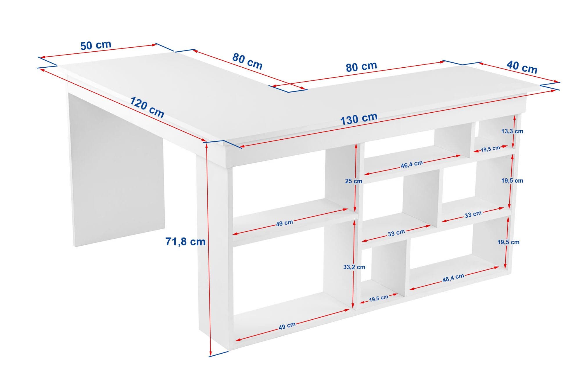 Birou de studiu, Hanah Home, pal melaminat, alb si pin atlantic, 130x50x72 cm