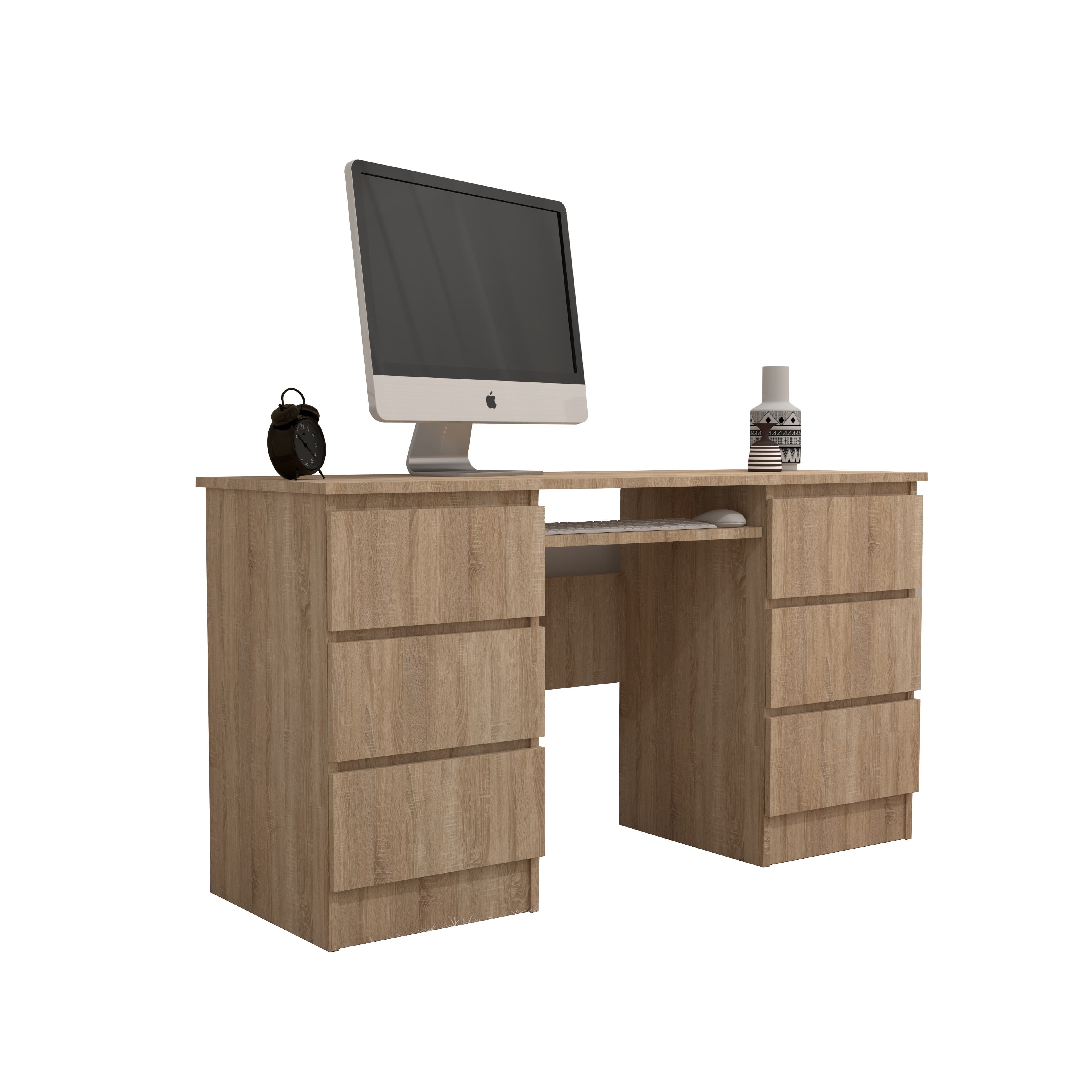Birou Atelier Denver, dimensiuni 140 x50 x75 cm, culoare sonoma, include 6 sertare