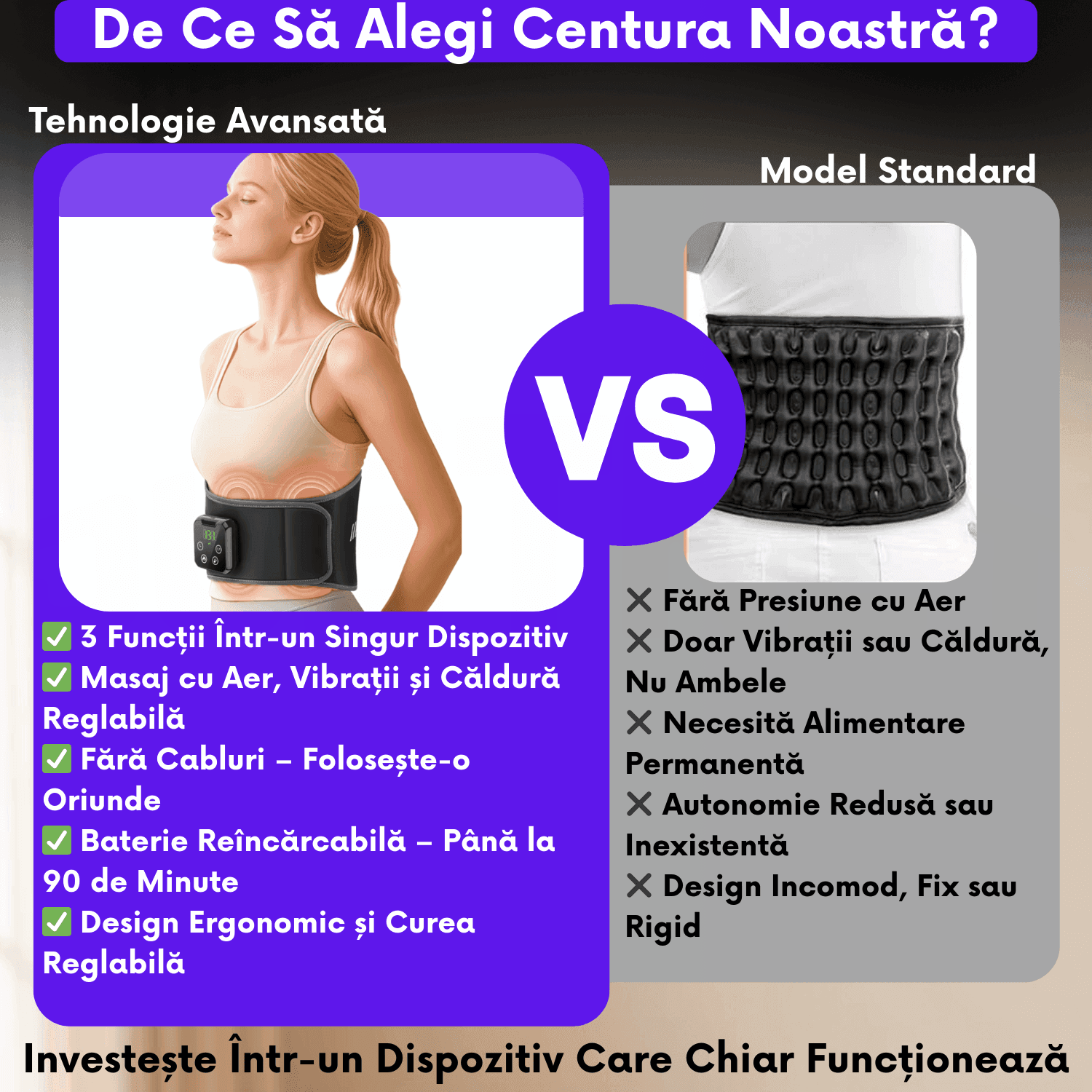 Centura Masaj Lombar cu Incalzire 4 Trepte si Compresie cu Aer 4 Perne, Masaj Vibratoriu 3 Niveluri, Wireless
