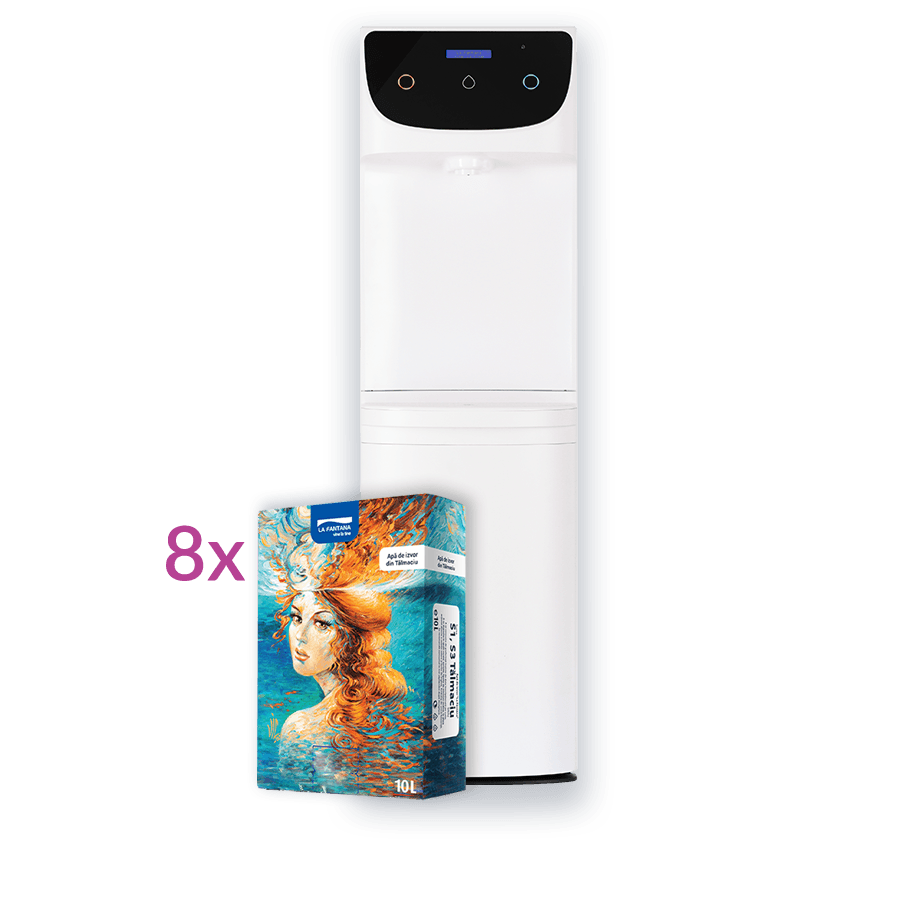 Dozator Apă Extra 8 - Abonament Watercooler ( Dozator Apa ) Inclus + 80 Litri Apă De Izvor Pe Lună, n Sistem Bag In Box