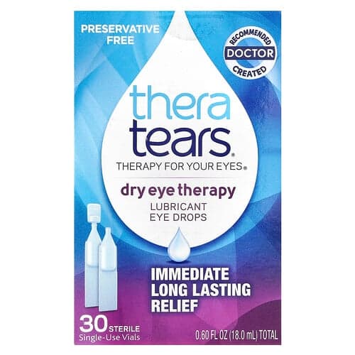 TheraTears, Dry Eye Therapy, Lubricant Eye Drops, 30 Sterile Single-Use Vials