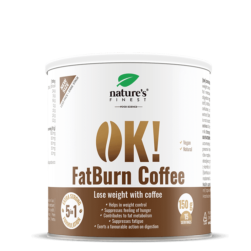 Nature's Finest OK!FatBurn Coffee | cafea funcțională pentru controlul apetitului | L-carnitină + guarana pentru metabolism și energie