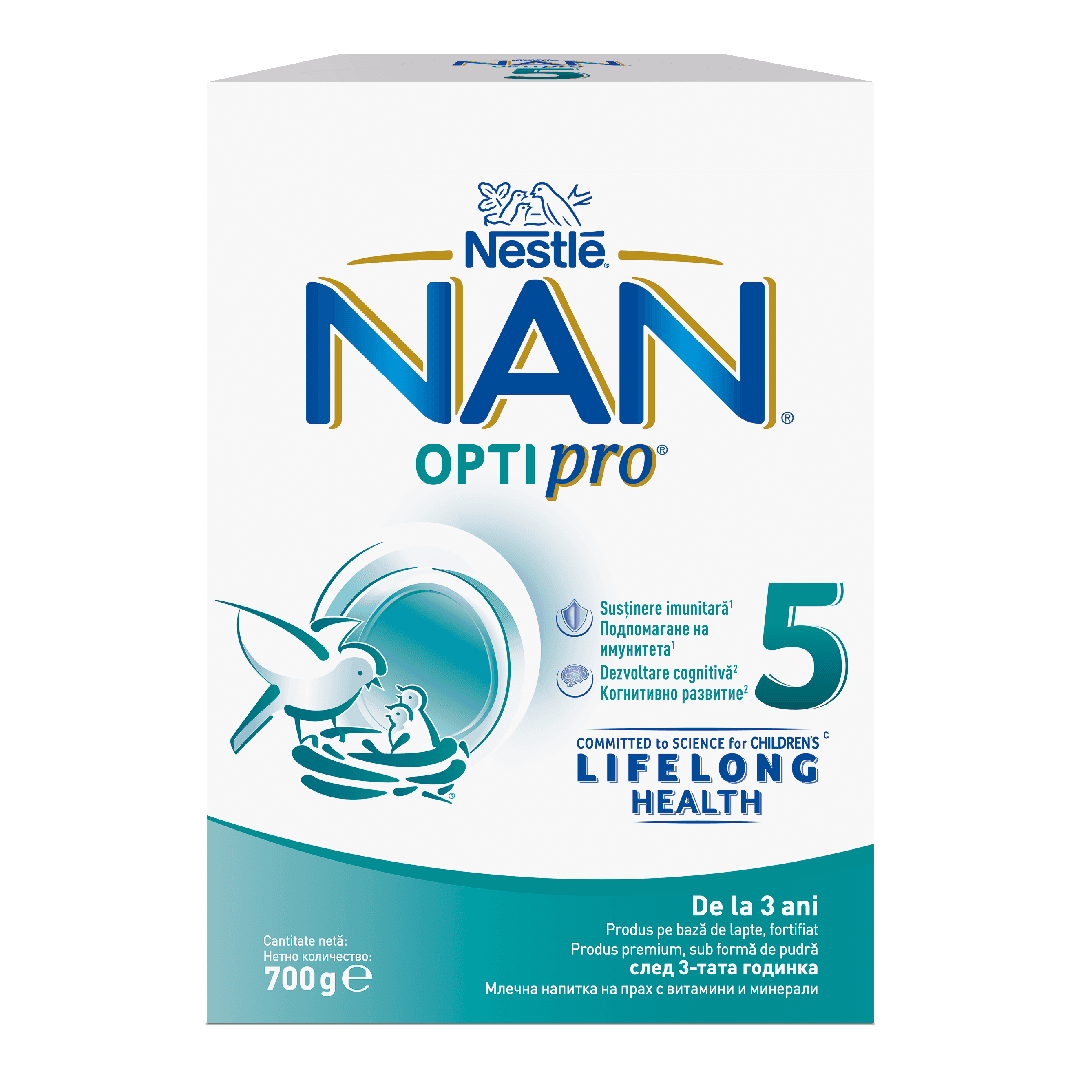 Formula de lapte praf fortifiat Nan 5 Optipro, 3+ ani, 700 g, Nestle