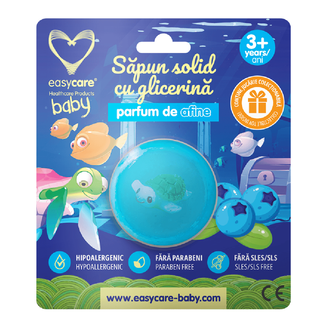 Sapun solid cu glicerina si jucarie pentru copii, parfum afine, 100 g, Easycare Baby