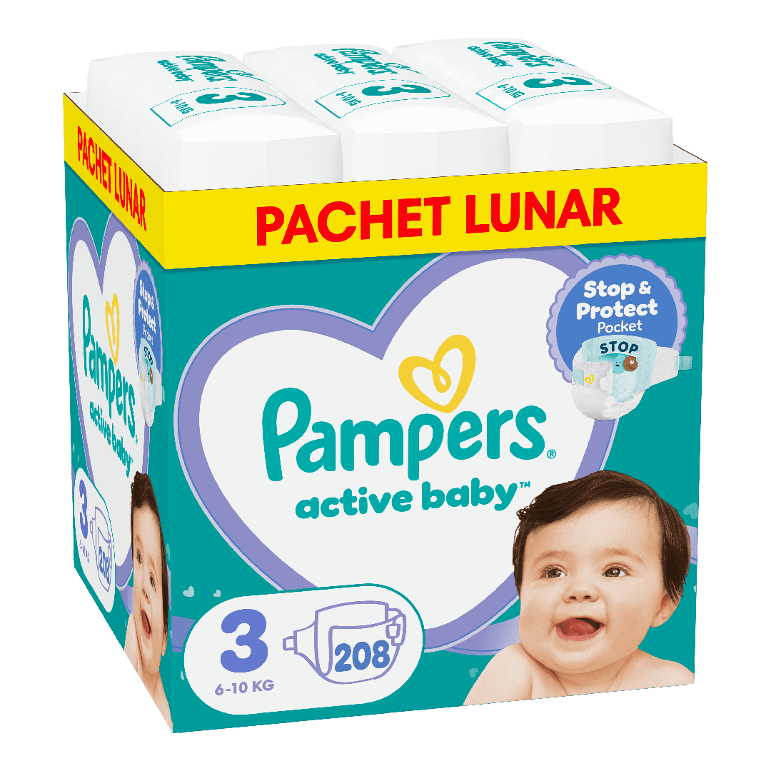 Scutece Active Baby, marimea 3, 6-10 kg, 208 bucati, Pampers