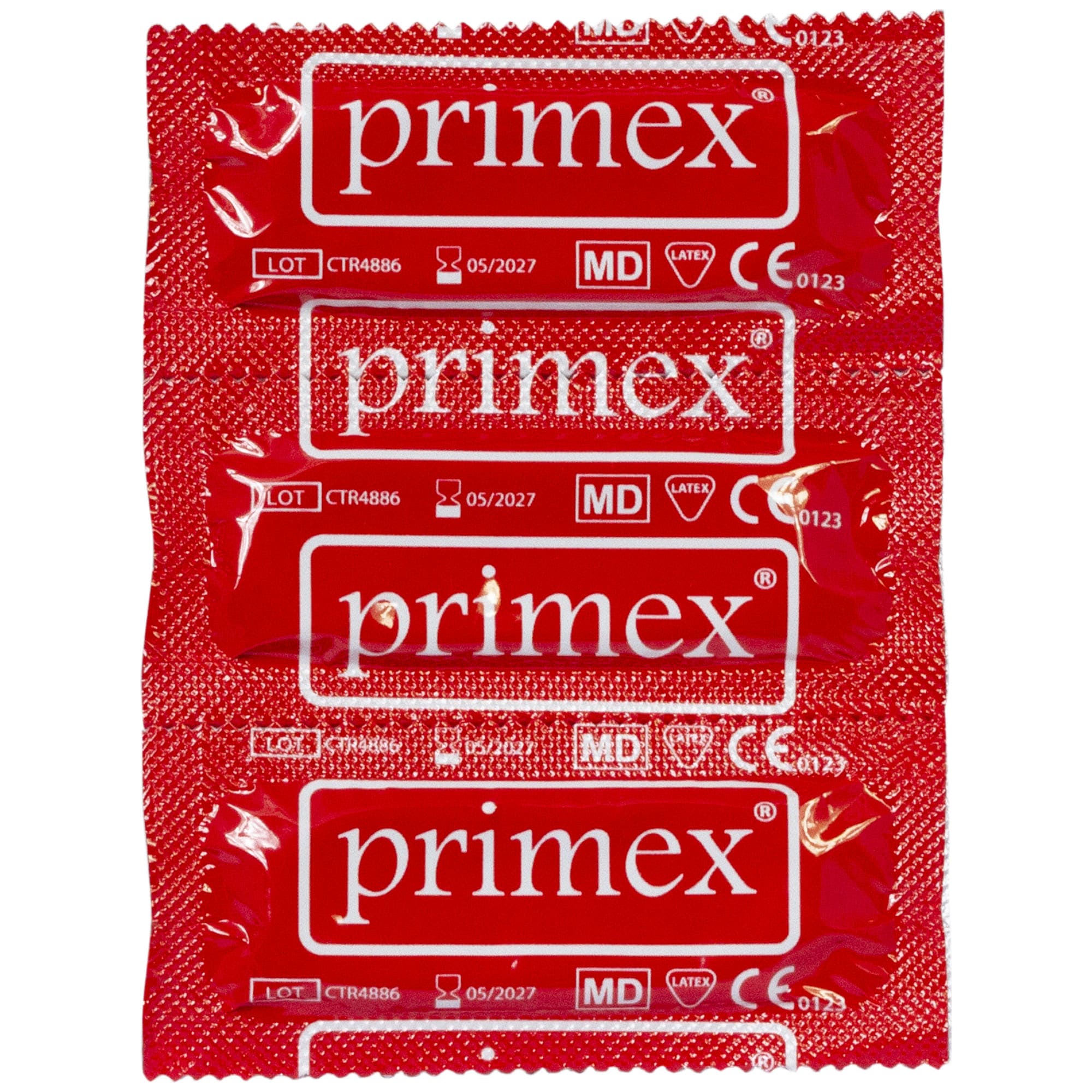 Prezervative lubrifiate din latex, PRIMEX, sterile, cu forma dreptunghiulara, transparente, 144 bucati / cutie